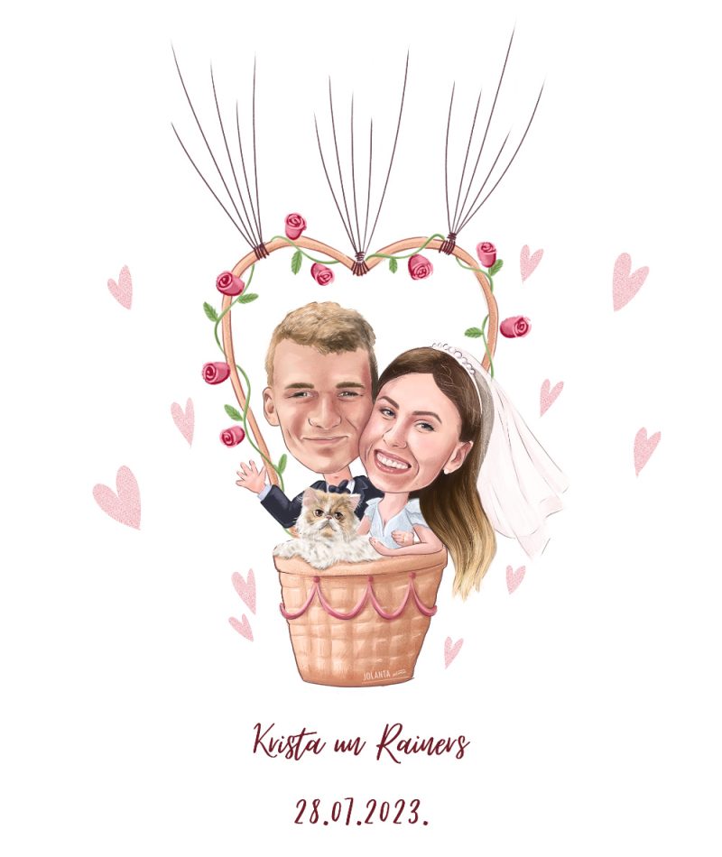 Kāzu ilustrācija jaunajam pārim
